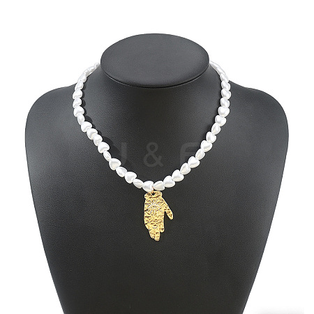 Alloy Textured Pendant White Plastic Pearl Heart Beaded Necklaces WGD8EA0-03-1