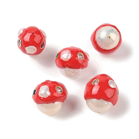 Natural Pearl with Cubic Zirconia Enamel Beads PEAR-G014-02A-1