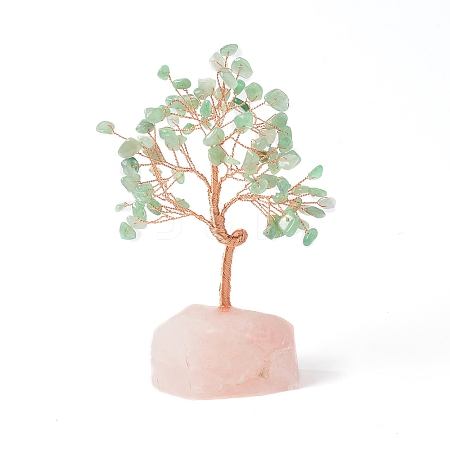 Natural Green Aventurine Money Tree with Natural Rose Quartz Base Display Decorations DJEW-G027-08RG-05-1