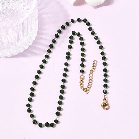 304 Stainless Steel with Glass Faceted Rondelle Bead Handmade Link Chain Birth Stone Necklaces for Women NJEW-G195-01G-09-1