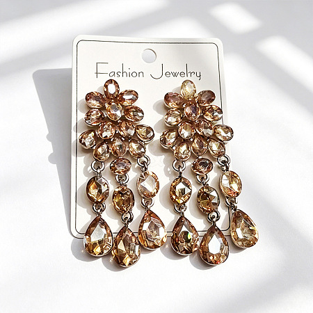 Alloy Rhinestone Flower Teardrop Stud Dangle Earrings for Women WGA45C1-03-1