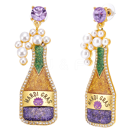 1 Pair Carnival Theme Glitter Zinc Alloy Champagne Winebottle Dangle Stud Earrings EJEW-UN0002-75-1