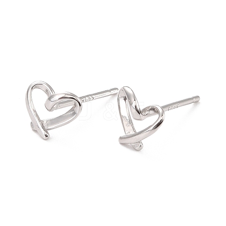 Anti-Tarnish Open Heart Rhodium Plated 925 Sterling Silver Stud Earrings EJEW-I259-07P-1