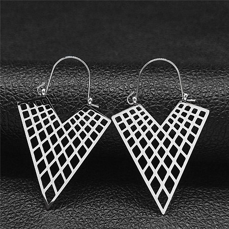 Non-Tarnish 304 Stainless Steel Hollow Triangle Hoop Earring EJEW-Q789-07P-1