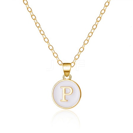 Alloy White Enamel Flat Round with Letter Pendant Necklaces FS-WG63565-16-1