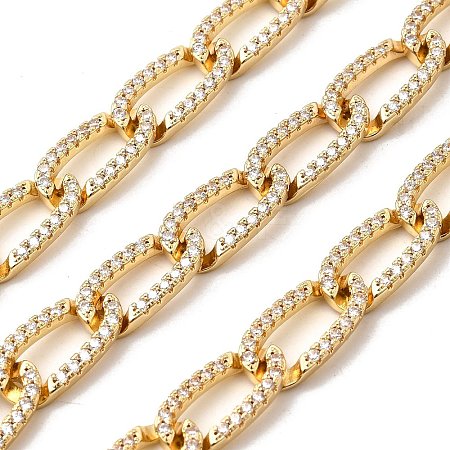 Brass Micro Pave Clear Cubic Zirconia Curb Chains KK-A266-26G-1