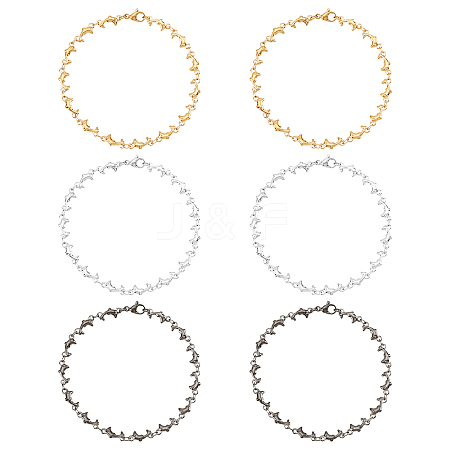 6Pcs 3 Color 304 Stainless Steel Dolphin Link Bracelets Set for Women BJEW-UN0001-23-1