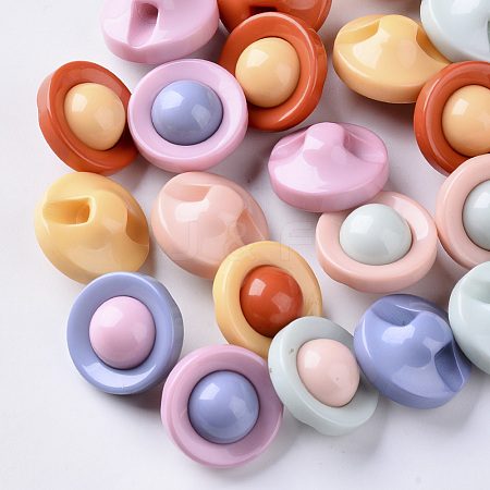  Jewelry Beads Findings Opaque Acrylic Hair Findings, Two Tone, Flat Round, Mixed Color, 20x13~14mm, Hole: 3.5mm