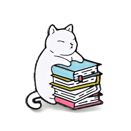 Cat with Book Enamel Pin JEWB-G014-A03-B-1