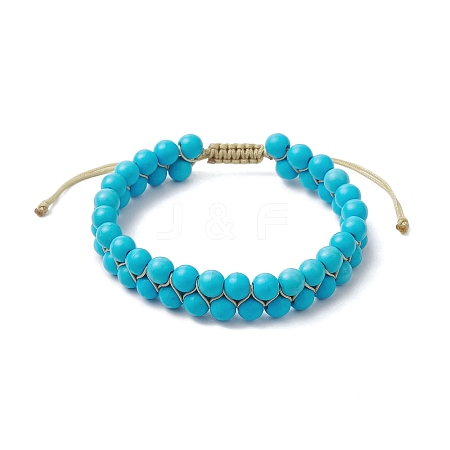 Round Synthetic Turquoise  Braided Bead Bracelets BJEW-JB11160-01-1