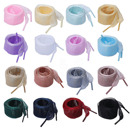 Globleland 16 Pairs 16 Colors Organza Shoelaces AJEW-GL0002-40-1