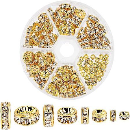 150Pcs 4 Styles Brass Rhinestone Spacer Beads RB-PH0001-66G-1