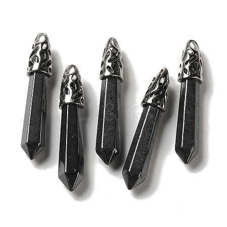 Natural Black Stone Pointed Big Pendants G-Z055-01P-13-1