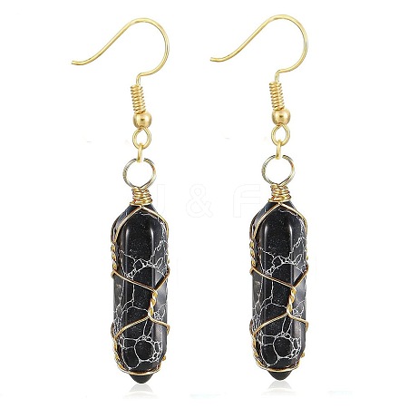Obsidian Hexagon Handmade Copper Wire Wrapped Earrings Natural Stone Column Earrings ND6138-16-1