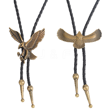 2Pcs 2 Styles Alloy Eagle Pendant Bolo Tie Necklaces NJEW-HY0001-16-1