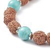 Synthetic Green Turquoise(Dyed) & Turquoise(Dyed) & Natural Rudraksha Beaded Stretch Bracelet BJEW-TA00187-01-3