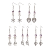 Alloy Charm with Natural Mixed Gemstone Chips Dangle Earrings EJEW-JE05225-1