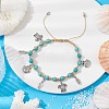 Feather & Turtle & Shell Shape Alloy Charm Bracelet BJEW-TA00389-02-2