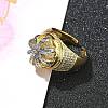 Brass Micro Pave Clear Cubic Zirconia Cuff Finger Rings for Women RJEW-B112-03GP-3