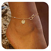 Brass Double Heart Link Flat Round Initial Charm Anklets for Women FS-WGA84B7-14-1