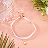 Alloy White Enamel Flat Round with Letter A Pendant Single Face Velvet Ribbon & 304 Stainless Steel Chain Double Layered Necklaces for Women NJEW-TAC0040-4