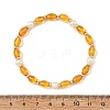 Oval Natural Baltic Amber & Natural Cultured Freshwater Pearl & Brass Beaded Stretch Bracelets for Women BJEW-JB14171-4