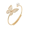 Butterfly Brass Micro Pave Clear Cubic Zirconia Cuff Bangles for Women BJEW-B145-06G-1
