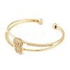Brass Micro Pave Clear Cubic Zirconia 2-Strand Bear Open Cuff Bangles for Women BJEW-S147-12G-2