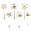 6Pcs 6 Styles Flower Plastic & Resin Rhinestone Brooches JEWB-CJ0003-39-1