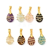 Copper Wire Wrapped Natural Labradorite & Amazonite & Aquamarine & Rose Quartz & Amethyst & Tiger Eye & Strawberry Quartz & Prehnite Pendants PALLOY-JF04064-01-1