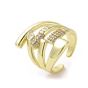Brass Micro Pave Clear Cubic Zirconia Open Cuff Ring for Women RJEW-M165-03C-G-1