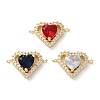 Rack Plating Brass Cubic Zirconia Heart Connector Charm KK-C084-04G-1