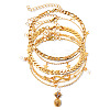 Alloy & Imitation Pearl Round Star Pineapple Charm 5 Layer Anklets for Women FS-WG8DB57-01-5
