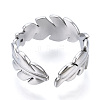 304 Stainless Steel Leaf Open Cuff Ring for Women RJEW-N040-28-3