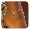 Brass Double Heart Link Flat Round Initial Charm Anklets for Women FS-WGA84B7-12-1