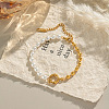 Fashion Plastic Pearl & 304 Stainless Steel Oval Beaded Link Bracelets for Women UP6693-5