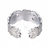 304 Stainless Steel Leaf Wrap Open Cuff Ring RJEW-T023-27P-2