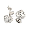 Heart Brass Pave Clear Cubic Zirconia Dangle Earrings EJEW-M258-35P-2