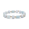 Natural Aquamarine Column & Round Stretch Bracelet for Women BJEW-JB09351-03-1