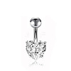 304 Stainless Steel Clear Cubic Zirconia Heart Curved Barbell Belly Rings WG52F32-04-2