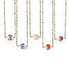Handmade Flower Printed Porcelain Round Pendant 304 Stainless Steel Satellite Chain Necklaces for Women NJEW-JN06473-2