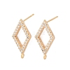 Brass Micro Pave Clear Cubic Zirconia Rhombus Stud Earring Findings KK-Z133-02G-03-1