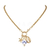 White and Blue Porcelain Flower & 304 Stainless Steel Starfish and Shell Shape Pendant Necklaces for Women NJEW-JN05648-3