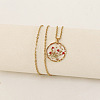 Alloy & Plastic Inner Flower Flat Round Pendant Necklaces FS-WG8915D-11-1