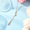 Natural Cultured Freshwater Pearl & Freshwater Shell Star & Brass Pave Colorful Cubic Zirconia Cross Pendant 304 Stainless Steel Cable Chain Y Necklaces NJEW-JN05365-1
