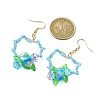 304 Stainless Steel Flower Glass Seed Beaded Dangle Earrings EJEW-MZ00335-01-3