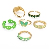 6Pcs 6 Style Spray Painted Brass & Brass Enamel & Micro Pave Cubic Zirconia Cuff Rings RJEW-LS0001-38-4