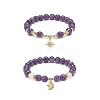 2Pcs 2 Style Natural Amethyst & Rose Quartz Beaded Stretch Bracelets Set BJEW-JB09020-4