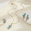 Leaf Resin Pendant Necklaces & Stud Earrings & Cuff Rings Sets for Women FS-WG0A225-01-4