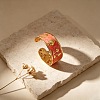 304 Stainless Steel Enamel Strawberry Embossed Open Cuff Bangles for Women WGDFBDC-01-1